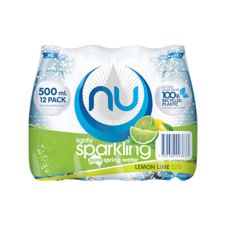 Nu Pure Lightly Sparkling Spring Water - Lemon Lime 500 mL x 12