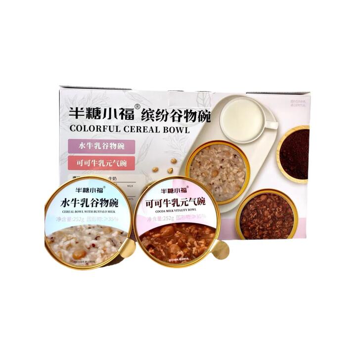 Bantang Xiaofu Colorful Cereal Bowl – Buffalo Milk & Cocoa Milk, 252g x 6 - Ready-to-Eat Cereal Variety Pack