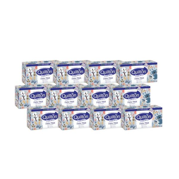 Quilton Extra Thick 3-Ply Hypoallergenic Facial Tissues – 110 Sheets per Box, Pack of 12
