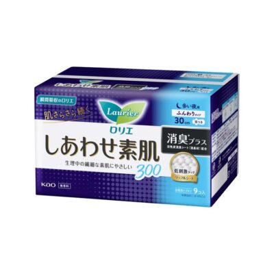 Kao Laurier Happy Skin Sensitive Night Sanitary Pads with Wings, Odor Control 30cm - 9 Pads
